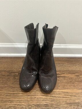 Dolce Vita Dark Brown Snake-Embossed Ankle Booties